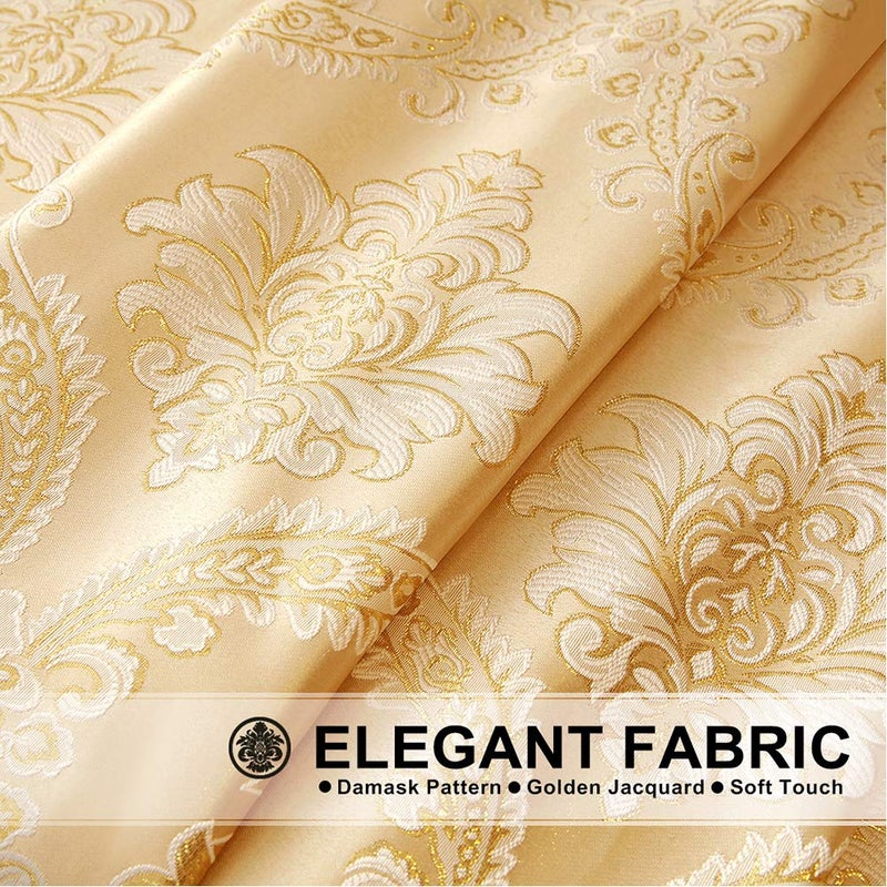 ELKCA Golden Jacquard Swag Waterfall Valance Luxury Curtain Valance for Living Room,Rod Pocket (Damask-Golden, W79 Inch, 1 Panel) - Image 3